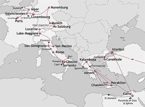 Anzac Europe Tour Map