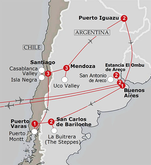 Argentina & Chile Luxury Food & Wine Tour with Rosa Map